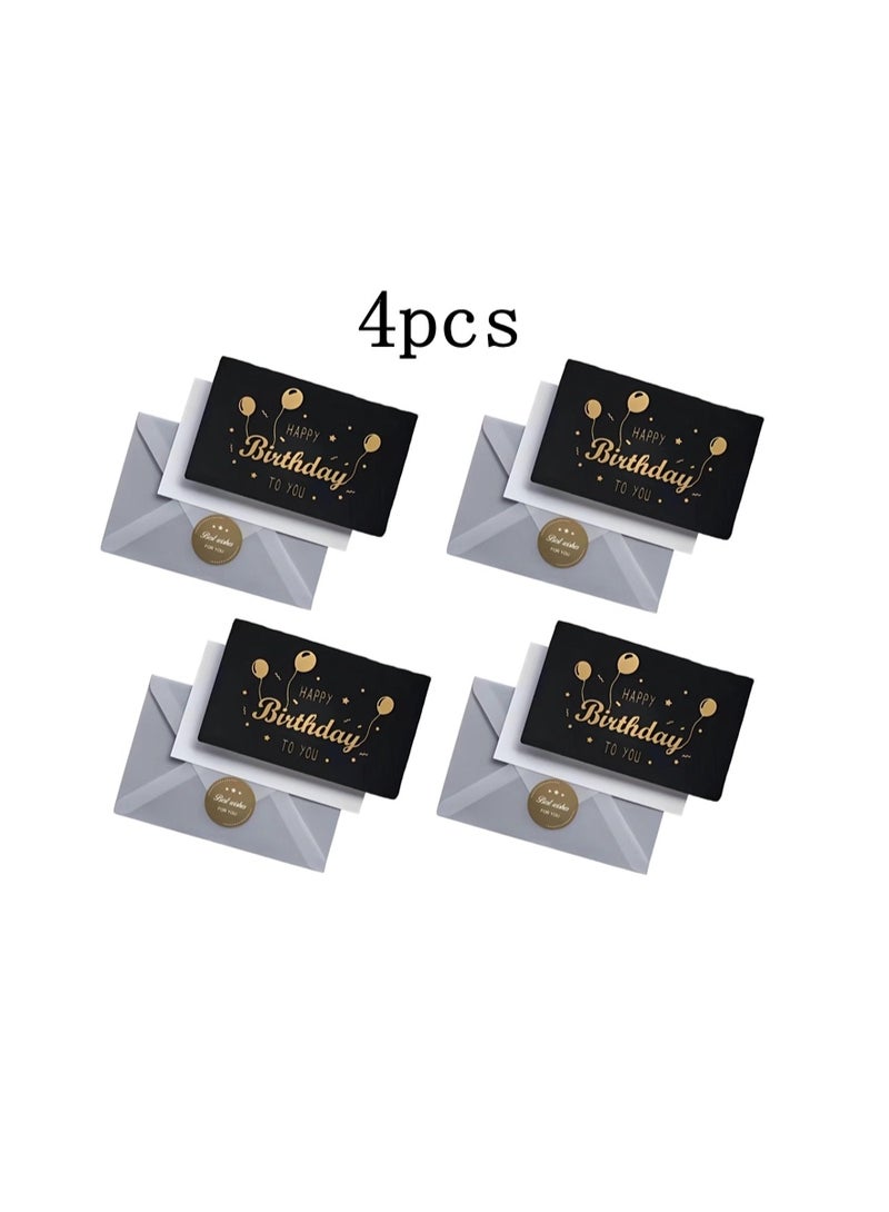 DELGREEN 4 Pcs Premium Birthday Card with Gold Embossing，Black & Gold Foil Elegant Happy Birthday to You With Envelope And Seal， Anniversary Card Gift for Boyfriend,Mum,Daddy - Image 1